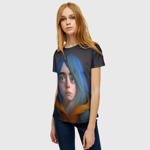 Женская футболка 3D Билли Айлиш портрет, цвет 3D печать - фото 3