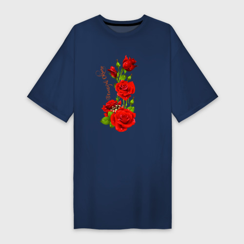 Платье-футболка из хлопка с принтом Прекрасная Оксана - букет из роз, вид спереди №1