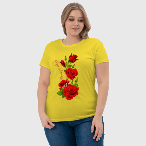 Женская футболка хлопок Прекрасная Оксана - букет из роз, цвет желтый - фото 6