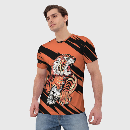 Мужская футболка 3D Angry tiger - Japanese style, цвет 3D печать - фото 3