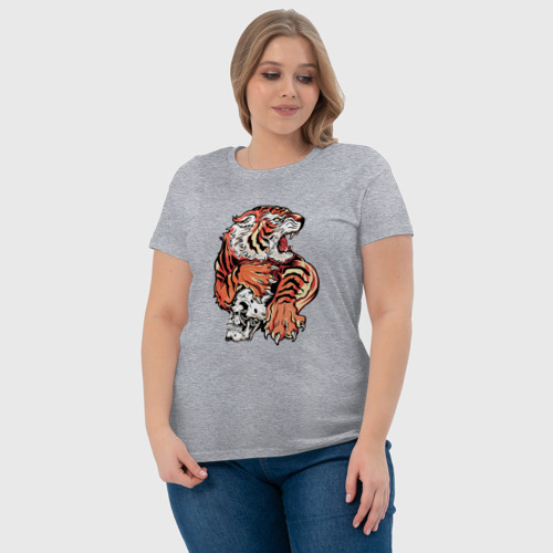 Женская футболка хлопок с принтом Свирепый японский тигр, фото #4