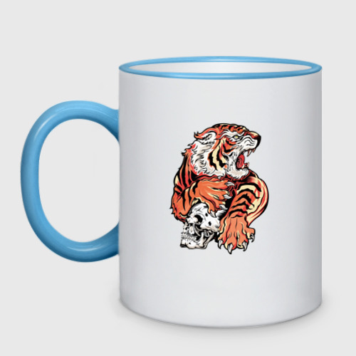 Кружка двухцветная с принтом Свирепый японский тигр, вид спереди #2
