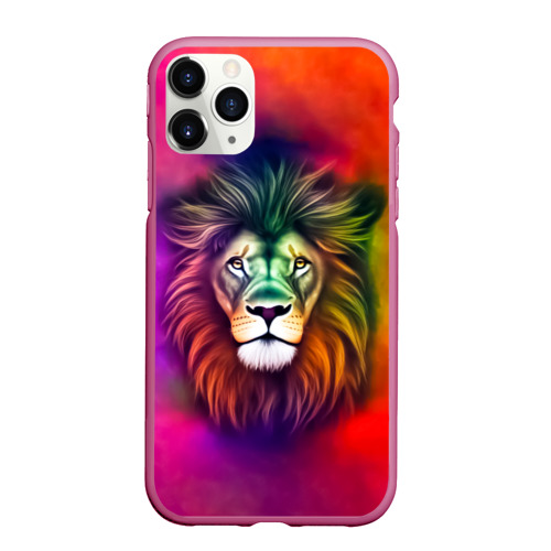 Чехол для iPhone 11 Pro Max матовый Морда льва, цвет малиновый