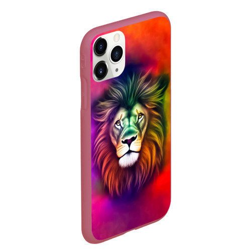 Чехол для iPhone 11 Pro Max матовый Морда льва, цвет малиновый - фото 3