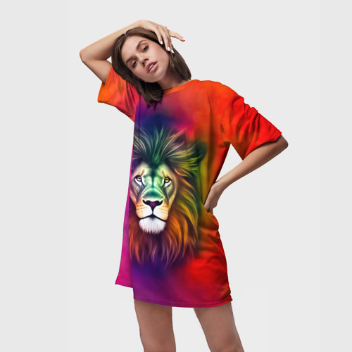 Платье-футболка 3D Морда льва, цвет 3D печать - фото 3