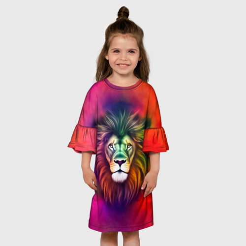 Детское платье 3D с принтом Морда льва, вид сбоку #3