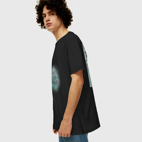 Мужская футболка хлопок Oversize с принтом Мандала в космосе, синяя, вид сбоку #3