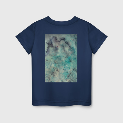 Детская футболка хлопок с принтом Мандала в космосе, синяя, вид сзади #1