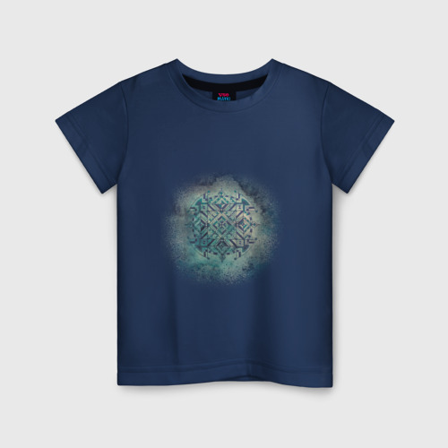Детская футболка хлопок с принтом Мандала в космосе, синяя, вид спереди #2
