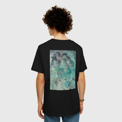 Мужская футболка хлопок Oversize с принтом Мандала в космосе, синяя, вид сзади #2
