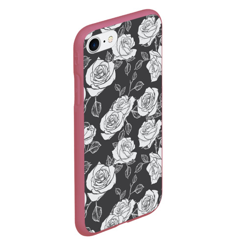 Чехол для iPhone 7/8 матовый с принтом Нарисованные белые розы, вид сбоку #3