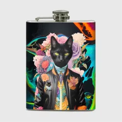 Фляга Модный чёрный кот - нейросеть