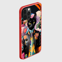 Чехол для iPhone 12 Pro Модный чёрный кот - нейросеть - фото 2