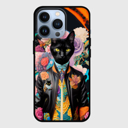 Чехол для iPhone 13 Pro Модный чёрный кот - нейросеть