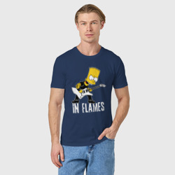 Футболка с принтом In Flames Барт Симпсон рокер для мужчины, вид на модели спереди №2. Цвет основы: темно-синий
