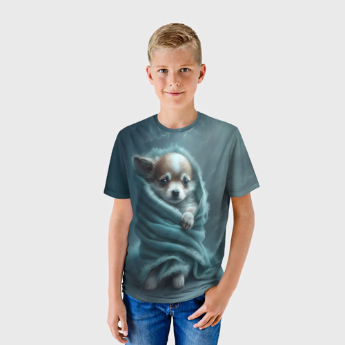 Детская футболка 3D Милый щенок в одеяле, цвет 3D печать - фото 3