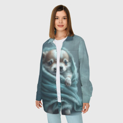Женская рубашка oversize 3D Милый щенок в одеяле - фото 2