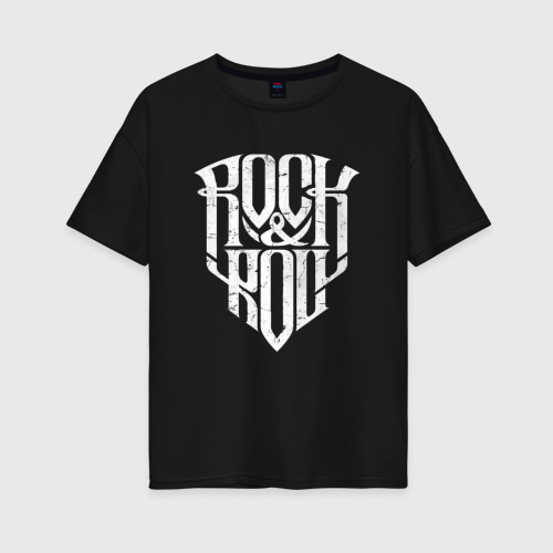 Женская футболка хлопок Oversize Rock and Roll щит, цвет черный