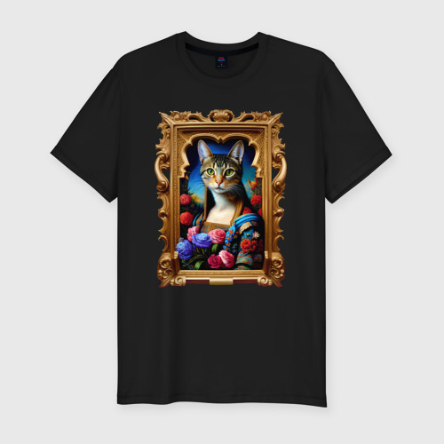 Мужская футболка хлопок Slim Портрет кошки - нейросетевое искусство, цвет черный