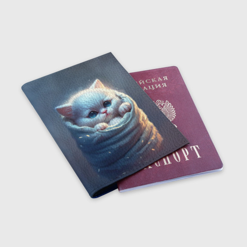 Обложка для паспорта матовая кожа Котик в мешке, цвет синий - фото 3