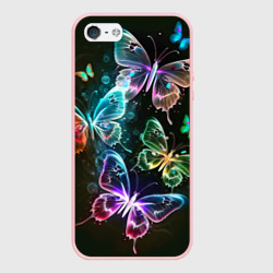 Чехол для iPhone 5/5S матовый Неоновые дикие бабочки