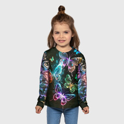 Детский лонгслив 3D Неоновые дикие бабочки - фото 2