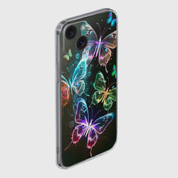Чехол для iPhone 15 силиконовый с защитой камеры Неоновые дикие бабочки - фото 2
