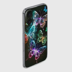 Чехол для iPhone 16 силиконовый с защитой камеры Неоновые дикие бабочки - фото 2