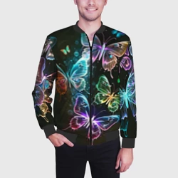 Мужской бомбер 3D Неоновые дикие бабочки - фото 2