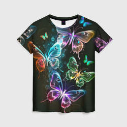 Женская футболка 3D Неоновые дикие бабочки