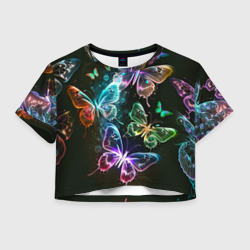 Женская футболка Crop-top 3D Неоновые дикие бабочки