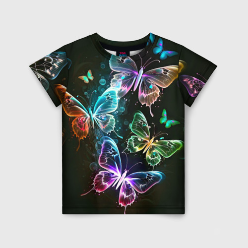 Детская футболка 3D Неоновые дикие бабочки, цвет 3D печать