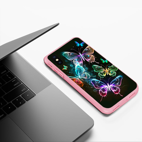Чехол для iPhone XS Max матовый Неоновые дикие бабочки, цвет баблгам - фото 5