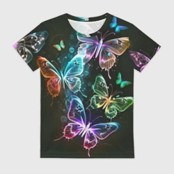 Женская футболка 3D Неоновые дикие бабочки