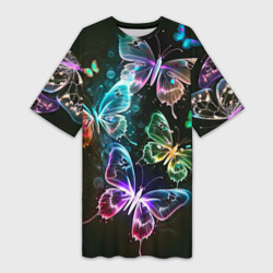 Платье-футболка 3D Неоновые дикие бабочки