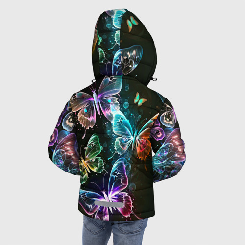 Зимняя куртка для мальчиков 3D Неоновые дикие бабочки, цвет черный - фото 4