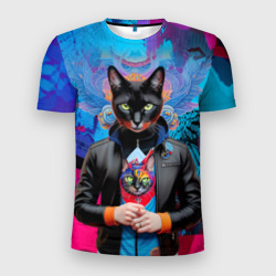 Чёрная модница кошка - нейросеть – Мужская футболка 3D Slim с принтом купить со скидкой в -9%