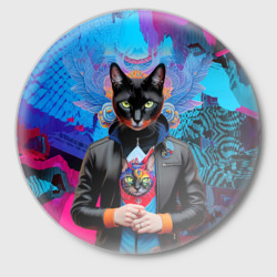 Чёрная модница кошка - нейросеть – Значок с принтом купить
