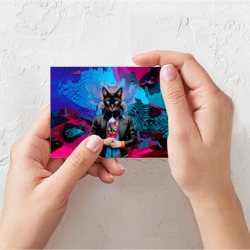 Открытка с принтом Чёрная модница кошка - нейросеть для любого человека, вид спереди №2. Цвет основы: белый