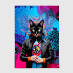 Чёрная модница кошка - нейросеть – Постер с принтом купить