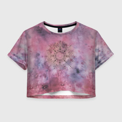 Женская футболка Crop-top 3D Мандала гармонии, фиолетовая, космос