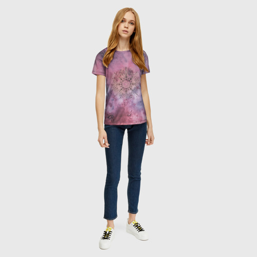 Женская футболка 3D Мандала гармонии, фиолетовая, космос, цвет 3D печать - фото 5