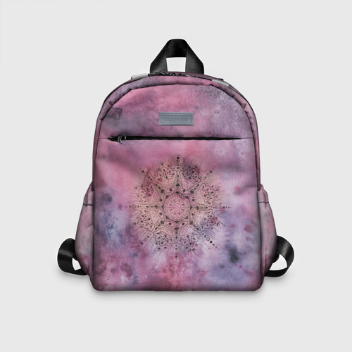 Детский рюкзак с принтом Мандала гармонии, фиолетовая, космос, вид спереди №1