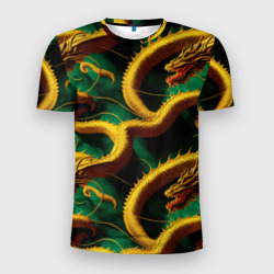 Китайский золотой дракон в изумрудных водах – Мужская футболка 3D Slim с принтом купить со скидкой в -9%