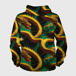 Ветровка с принтом Китайский золотой дракон в изумрудных водах для мужчины, вид сзади №1. Цвет основы: белый