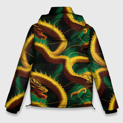 Куртка с принтом Китайский золотой дракон в изумрудных водах для мужчины, вид сзади №1. Цвет основы: черный