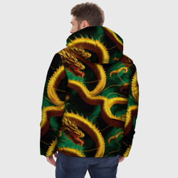 Куртка с принтом Китайский золотой дракон в изумрудных водах для мужчины, вид на модели сзади №2. Цвет основы: черный