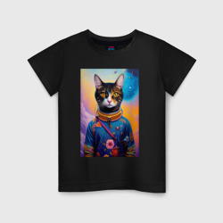 Детская футболка хлопок Кот бравый космонавт - нейросеть