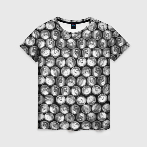 Женская футболка 3D с принтом Жестяные банки - вид сверху - паттерн, вид спереди #2