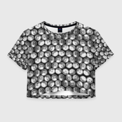 Женская футболка Crop-top 3D Жестяные банки - вид сверху - паттерн